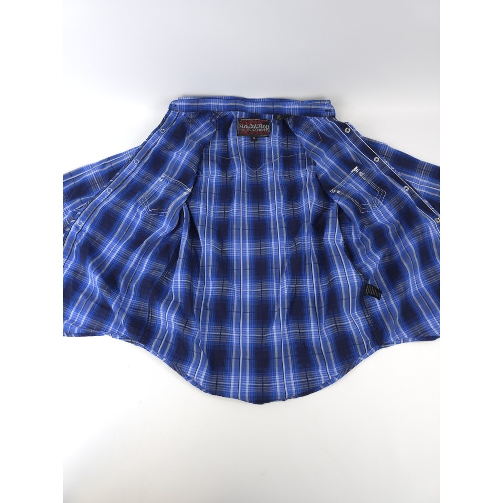 Rock & Roll Cowboy size M Boys Blue Plaid Pearl Snap Long Sleeve Western Shirt - Picture 3 of 6